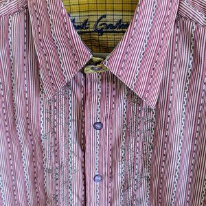 Robert Graham XL Red White Stripe Button Down Shirt with Embroidery Detail